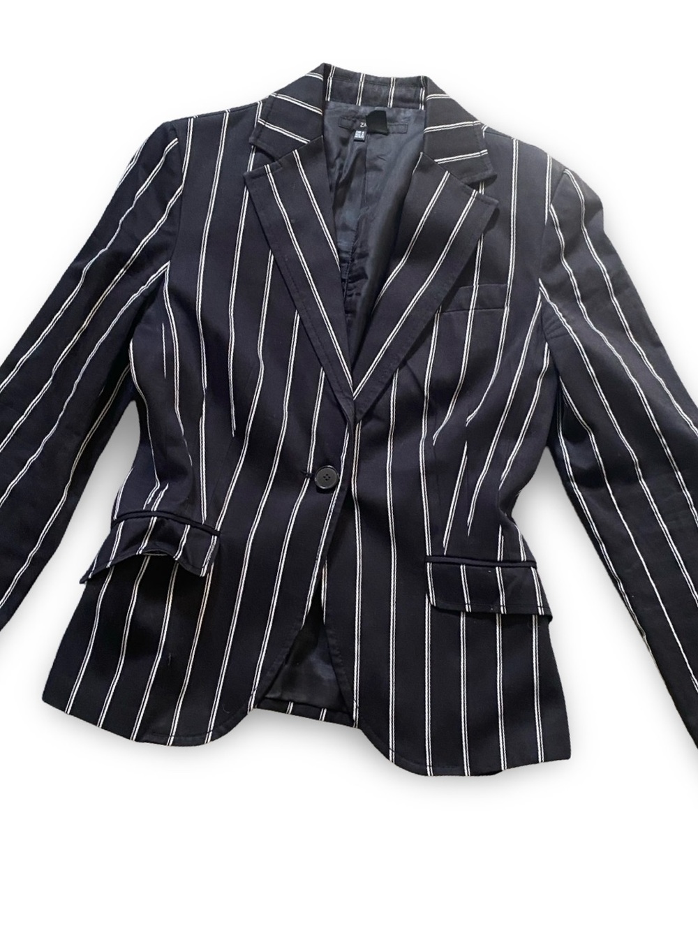 Zara Blazer with White Pinstripes- black and white